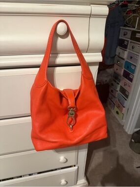 Orange Leather Hobo Shoulder Bag Dooney and Bourke plus change purse & keychain